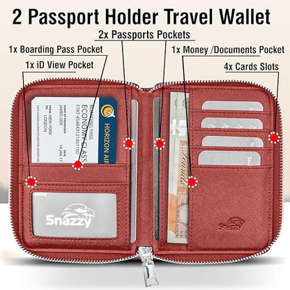 RFID Travel Wallet Passport Holder w/Zipper - Organizer Bag for Travel Documents – Safety Essentials Cover for Men Women