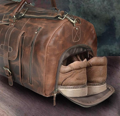 28" Large leather Travel Bag Duffel bag Gym sports flight cabin bag Leather Holdall Overnight Weekend Large luggage bag (28 inch)