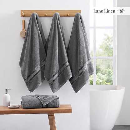 LANE LINEN 100% Cotton Bath Towels 4 Pack (35"x66") - Zero Twist, Premium Cotton Large Towels Set for Bathroom - Quick Dry, Soft & Absorbent Extra Large Bath Towel Set - Oeko Tex Certified - Cool Gery