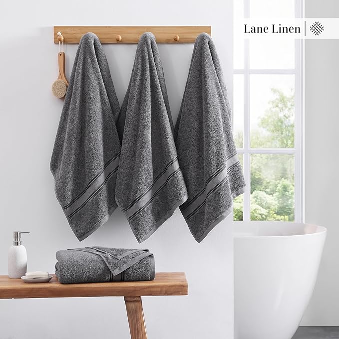 LANE LINEN 100% Cotton Bath Towels 4 Pack (35"x66") - Zero Twist, Premium Cotton Large Towels Set for Bathroom - Quick Dry, Soft & Absorbent Extra Large Bath Towel Set - Oeko Tex Certified - Cool Gery