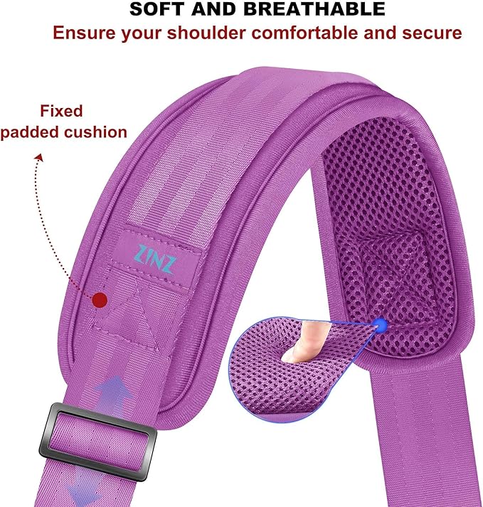 ZINZ 74" Shoulder Strap with Fixed Pad and Dual Balanced Buckles，Purple