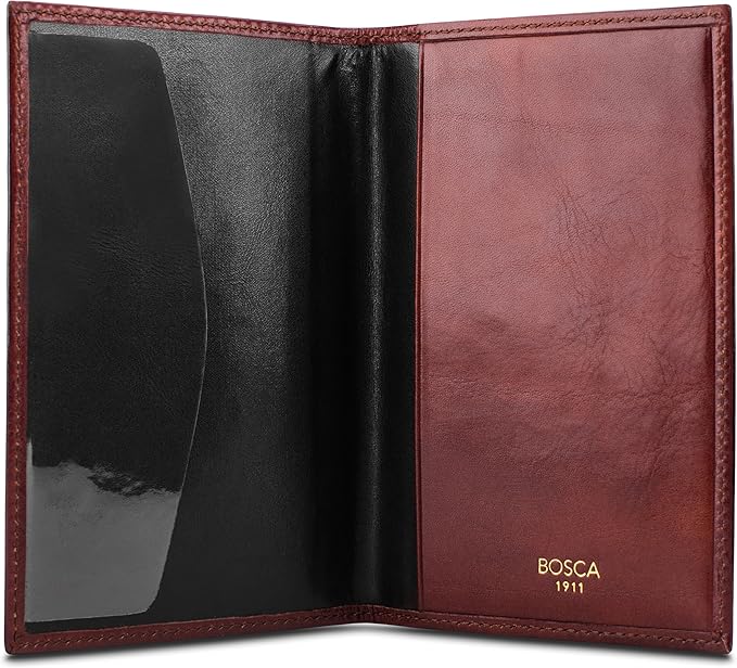 Bosca Old Leather Passport Holder For Men & Women - RFID Blocking, Travel Passport Wallet With Classic Finish, Gift Packaging Included Dark Brown