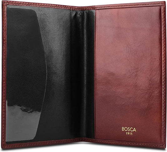 Bosca Old Leather Passport Holder For Men & Women - RFID Blocking, Travel Passport Wallet With Classic Finish, Gift Packaging Included Dark Brown