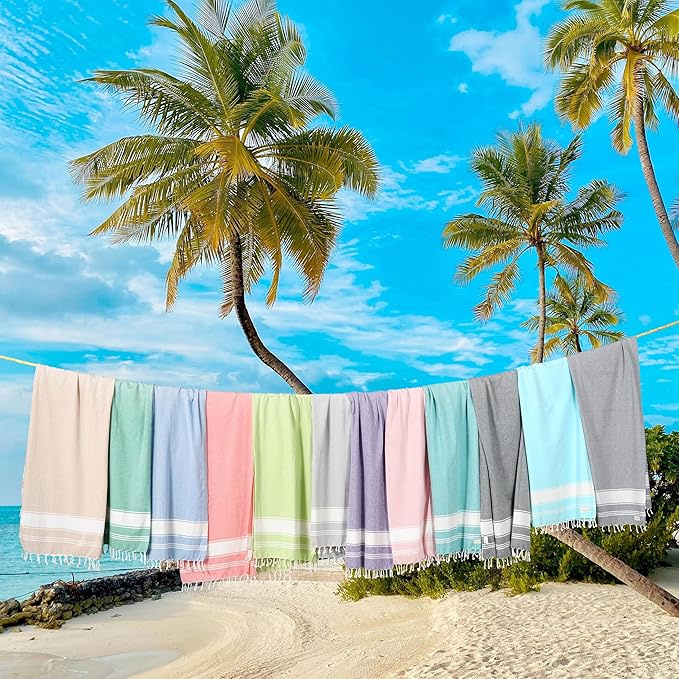 LANE LINEN Turkish Beach Towels Set of 12, Oversized Beach Towel, Lightweight Beach Essentials for Women, Large Pool Towel, Absorbent & Quick Dry, Sand Free Beach Towel, 39"x71" - Dazzling Dozen