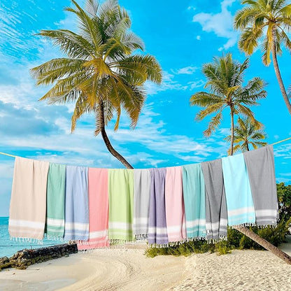 LANE LINEN Turkish Beach Towels Set of 12, Oversized Beach Towel, Lightweight Beach Essentials for Women, Large Pool Towel, Absorbent & Quick Dry, Sand Free Beach Towel, 39"x71" - Dazzling Dozen