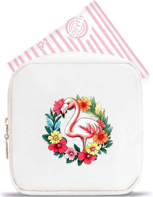 Flamingo Mini Makeup Bag, Flamingo Gift For Women Girls, Cute Portable Zipper Pouch Cosmetic Bag For Teen Girls Kids, Small Storage Bag For Sanitary Pad, Period napkin bag!