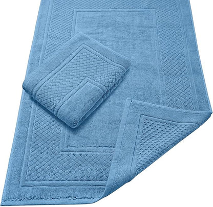 Avalon Towels Light Blue Bath Mat - 100% Cotton Set of 2 Absorbent Bathmat - Bathroom Mats Quick Dry Bath Mats for Bathrooms (22x34 Inches)