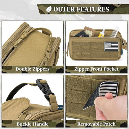PAVILIA Tactical Toiletry Bag for Men, Travel Hygiene Bag, Military Gear Dopp Kit, Water Resist Molle Accessories Pouch, Mens Shaving Essentials, Gym Bathroom Shower Small Toiletries Tool EDC, Tan
