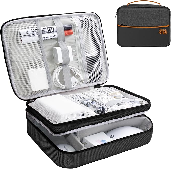 Electronics Organizer,Travel Cord Organizer Pouch, Portable Cable Organizer Bags, Waterproof Electronic Accessories Storage Case for Cables, Cords, Charger, Phone (Three Layer-Black)