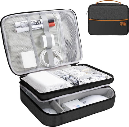 Electronics Organizer,Travel Cord Organizer Pouch, Portable Cable Organizer Bags, Waterproof Electronic Accessories Storage Case for Cables, Cords, Charger, Phone (Three Layer-Black)