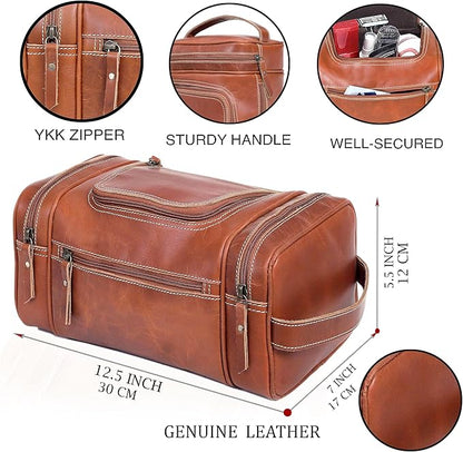 VC VINTAGE COUTURE Leather Toiletry Bag for Men Extra Large Leather Men's Toiletry Bag for Traveling Real Leather Dopp Kit for Men Leather Shaving Bag for Travel