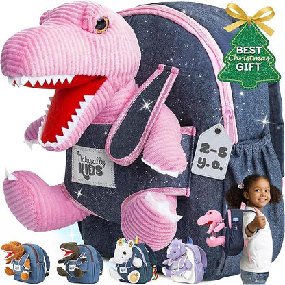 Naturally KIDS Pink Dinosaur Toys for Girls, Dinosaur Gifts for Girls 2-5 Year Old, Toddler Backpack