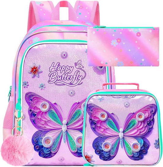 WZLVO 3PCS Kids Backpack for Girls, Unicorn Dinosaur Animal Prechool Elementary Kindergarten School Bookbag with Lunch Box