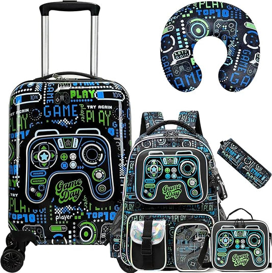 Kid’s Luggage Set 5 Piece Suitcase Set 16’’ Hardside Luggage with Spinner Wheels Girls Boys Carry on Luggage Travel Rolling Luggage Airline Approved