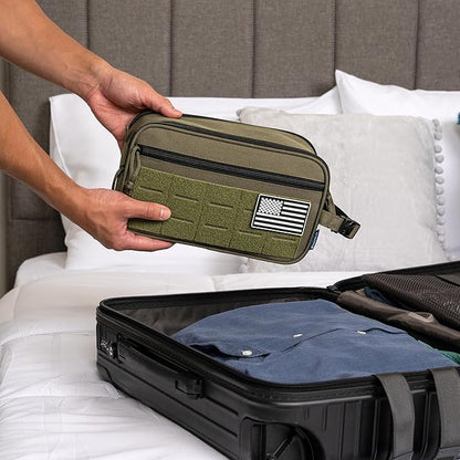 PAVILIA Tactical Toiletry Bag for Men, Travel Hygiene Bag, Military Gear Dopp Kit, Water Resist Molle Accessories Pouch, Mens Shaving Essentials, Gym Bathroom Shower Small Toiletries Tool EDC, Olive