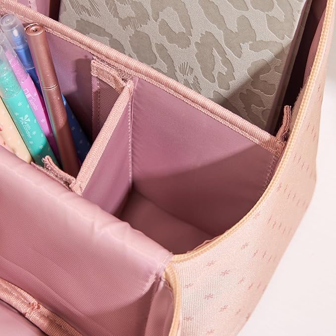 Erin Condren Tall Organizer Case, Multi-Purpose Travel Case with Stylish Almond Asterisk Design, Removable Dividers and Sturdy Vegan Leather Handle, Carry Toiletries, Makeup, Jewelry and More