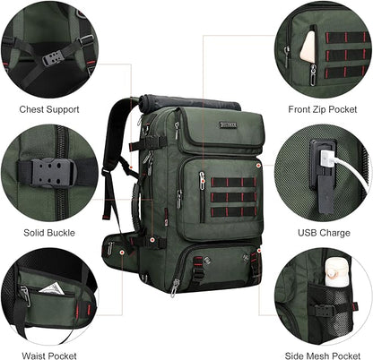 WITZMAN Carry on Travel Backpack for Men Women Airline Approved Convertible Nylon Duffle Backpack Luggage Bag (B682 Army Green)