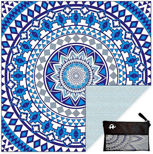 Elite Trend Microfiber Beach Towel for Adults with Bag - XXL 72x72 inch Lightweight Sand Free Quick Dry Towel for Travel, Swimming, Yoga, Camping (Blue Beauty)
