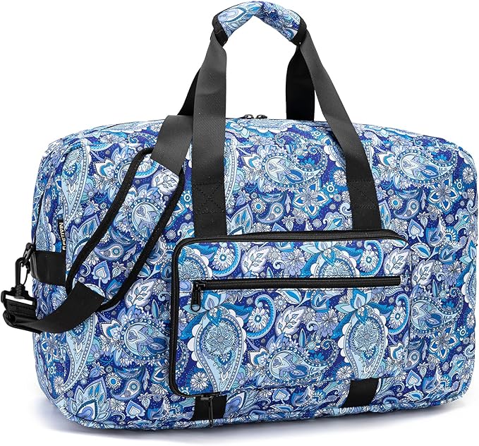 F.FETIVIN Weekender Bag Carry On Travel Duffle Bag Medium Overnight Bag for Women (Blue Paisley)
