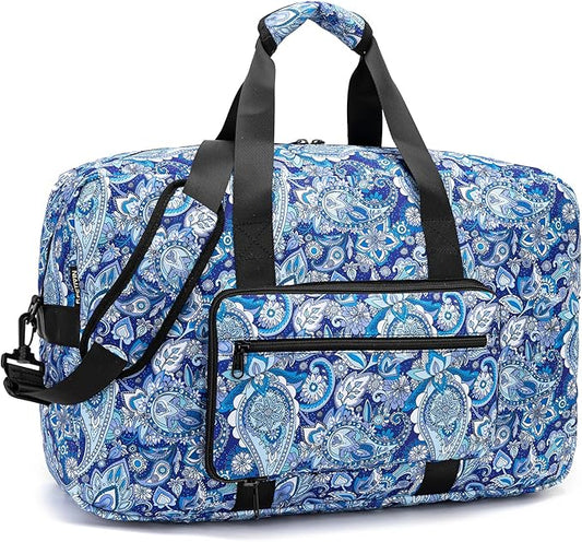 F.FETIVIN Weekender Bag Carry On Travel Duffle Bag Medium Overnight Bag for Women (Blue Paisley)