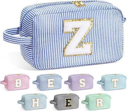 YOOLIFE Initial Makeup Bag, Toiletry Bag Cosmetic Bag for Women, Personalized Birthday Gifts, Blue Z