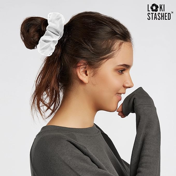 3-PACK Velvet Hair Tie Scrunchies for VSCO Girls & Women, THE ORIGINAL HIDDEN POCKET SCRUNCHIE with Zipper Pocket Storage, Accessories, Small Items, Keys, Money - Triple White Set