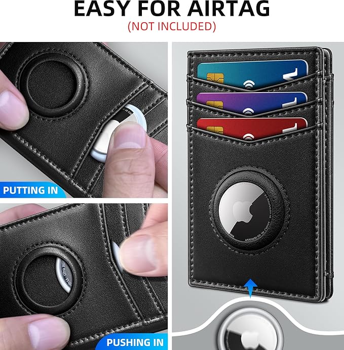Airtag Slim Leather Wallet for Men - 12-Card Capacity, Magnetic Closure, Money Clip & Simplified Bill Compartment, RFID Blocking (4.3" x 3.0") | Gift Boxed