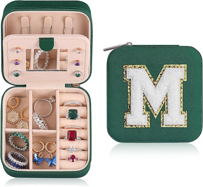 Parima Christmas Stocking Stuffers Travel Jewelry Organizer for Women Girls, Mini Case Ring Necklace Earring Box Small Teen Girl Gifts Teenage Girls, Green