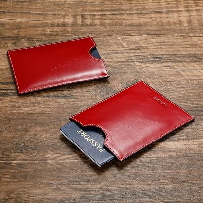 HISCOW Minimalist Passport Sleeve - Italian Calfskin (Antiqued Red)