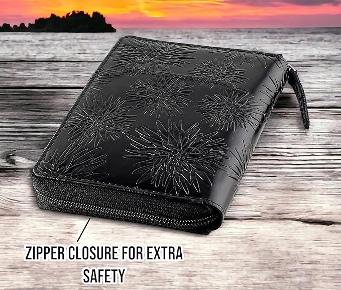 Passport Wallet - Travel Document Holder w/RFID Blocking – Full Grain Leather – Bifold compact zip around Wallet with Credit Card Slots for Women and Men,500-80