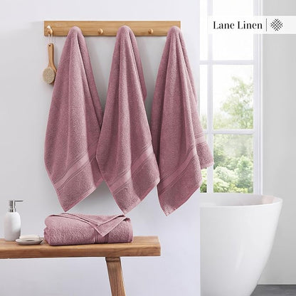 LANE LINEN 100% Cotton Large Bath Towels Set of 4 (28"x54") - Zero Twist, Mercerized Cotton Bathroom Towel 4 Pack - Quick Dry, Soft & Absorbent Large Towels Set - Oeko Tex Certified - Wishful Mauve