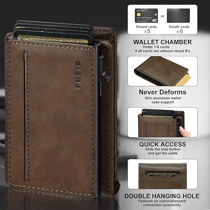 furid Card Wallet For Men Slim: Smart Rfid Minimalist Front Pocket Pop Up Wallet with ID Window - Stocking Stuffers Gifts Boxed for Husband Father at Birthday Anniversary