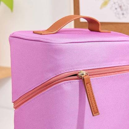 Erin Condren Tall Organizer Case, Stylish Orchid Multi-Purpose Travel Case, Removable Dividers and Sturdy Vegan Leather Handle, Carry Toiletries, Makeup, Jewelry and More