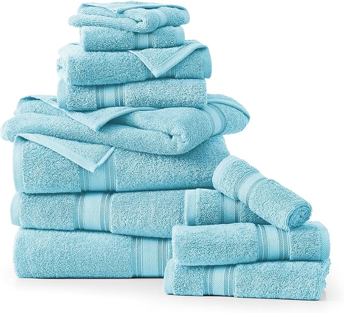 LANE LINEN Luxury Towel Set for Bathroom – 12-Pack 100% Cotton, Zero Twist, Includes 4 Bath, 4 Hand & 4 Washcloth, Suitable for All Body Types, Soft & Quick Dry, Ideal for Airbnb & Spa - Blue
