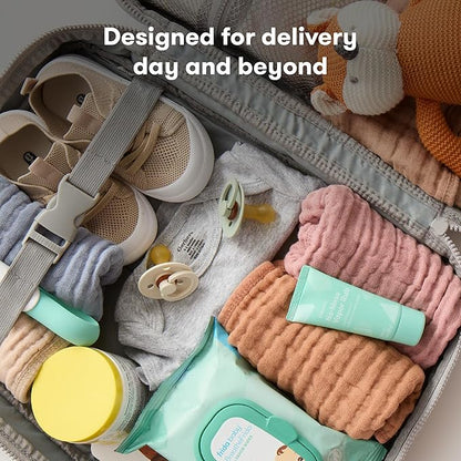 Frida Mom 30pc Pre-Packed Hospital & Diaper Bag Essentials Gift Set, Includes Labor, Postpartum, & Newborn Grooming Kit in One, Easy to Organize with Removable Toiletry Bags, & Suitcase Strap
