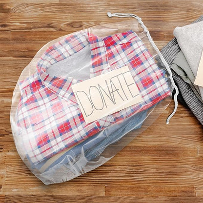 Clear Drawstring Travel Bag for Shoes. Waterproof Dust Bags for Shoes with Double Cotton Drawstrings. 2 mil PE Plastic Drawstring Bags for Packing, Storage