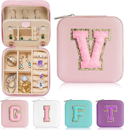 Parima Travel Essentials for Women Jewelry Box, Travel Accessories for Teen Girls Trendy Stuff | Necklace Organizer Earrings Organizer Ring Organizer - Letter V, Pink