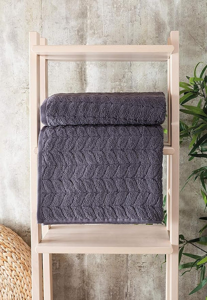 BAGNO MILANO Turkish Bath Towels, Soft Plush Jacquard Luxury Bath Towels, Quick Dry Towel Set (Grey, 6 pcs Towel Set)
