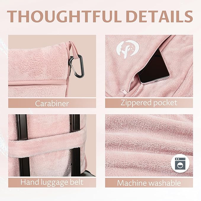 Tirrinia Travel Blanket Airplane Compact with Bag - Cozy Travel Pillow Blanket for Long Flight, Airplane Travel Essentials, Packable and Lightweight Travel Blanket and Pillow Set for Kids & Adults,