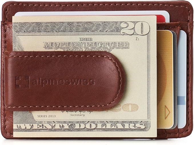 Alpine Swiss RFID Dermot Money Clip Front Pocket Wallet For Men Leather Comes in a Gift Box Tan