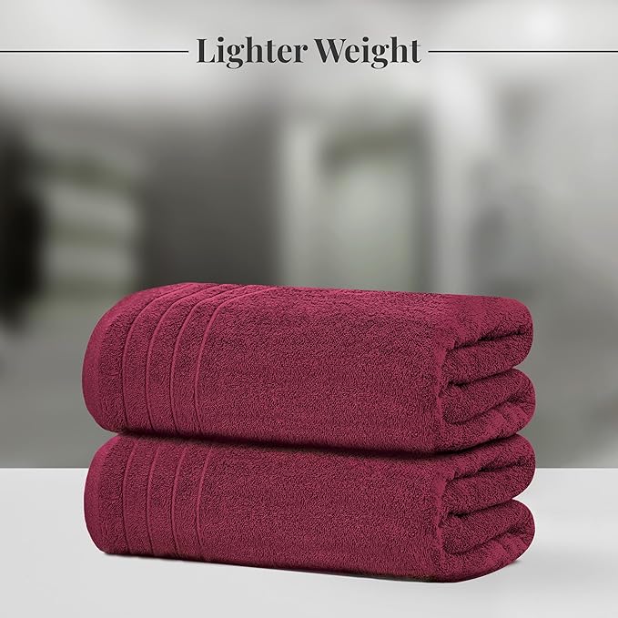 Tens Towels Pack of 8 Towels Set, 2 Extra Large Bath, 2 Hand, 4 Washcloths, 100% Cotton, Lighter Weight, Quicker to Dry, Super Absorbent, Perfect for Bathroom, Burgundy