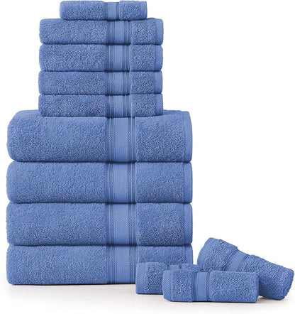 LANE LINEN Premium Bath Towel Set of 12 – 100% Cotton, 4 Bath, 4 Hand Towels & 4 Washcloths, Zero Twist, Ultra Soft, Quick-Dry, Ideal for Spa, Hotel & Everyday Use – Cerulean Blue