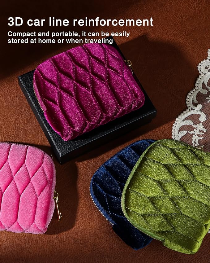 Small Travel Jewelry Case, Mini Travel Jewelry Bag with Zipper, 5-Layer Velvet Organizer Pouch for Bracelet Rings Earrings - Diamond Stitched Velvet BarbiePink