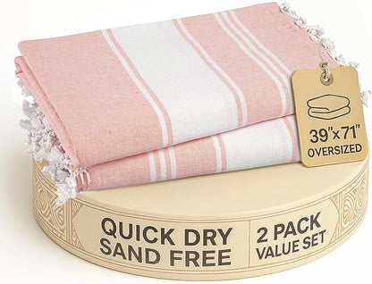 LANE LINEN Large Pool Towels, XL Beach Towel 2 Pack, Pre-Washed, No Shrink, Quick Dry Oversized Beach Towels, Stylish Beach Towel for Women, Sand Free Towel, 39"x71" - Quartz Pink