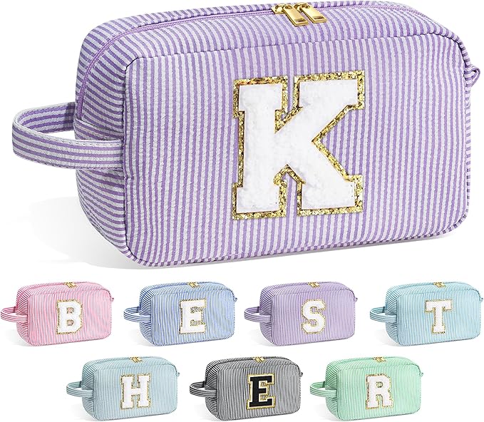 YOOLIFE Birthday Gifts for 4 5 6 7 8 9 10 11 12 13 14 15 16 Year Old Girl Gifts, Purple Gifts for Women Teen Girls Kids Her Daughter, Monogram Initial Girls Makeup Bag, Letter K