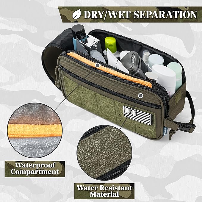 PAVILIA Extra Large Tactical Toiletry Bag for Men, Travel Hygiene Bag, Military Gear Dopp Kit, Molle Accessories Pouch, Shaving Grooming Essentials Gym Bathroom Shower Toiletries Tool EDC, Olive XL