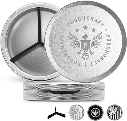 Metal Pouch Can | Metal Container | Slim EDC Pocket Tin | Airtight & Moisture-Resistant | Compact Daily Organizer | Pill Case & Travel Tin | Father’s Day Gift for Dad | (Insignia Ed, Silver, Tall)