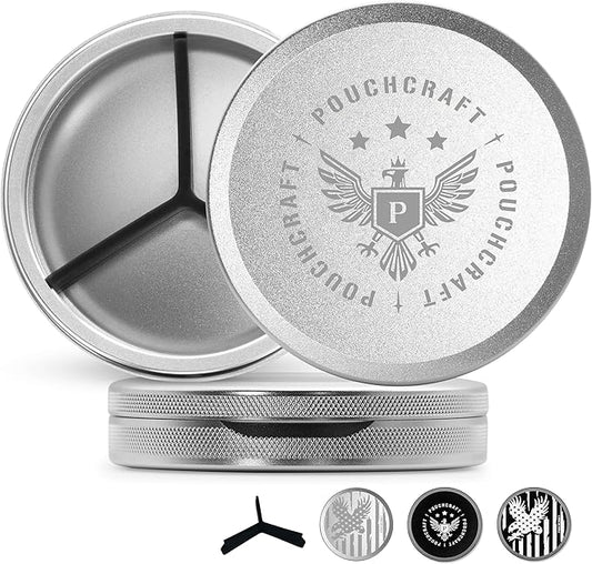 Metal Pouch Can | Metal Container | Slim EDC Pocket Tin | Airtight & Moisture-Resistant | Compact Daily Organizer | Pill Case & Travel Tin | Father’s Day Gift for Dad | (Insignia Ed, Silver, Tall)