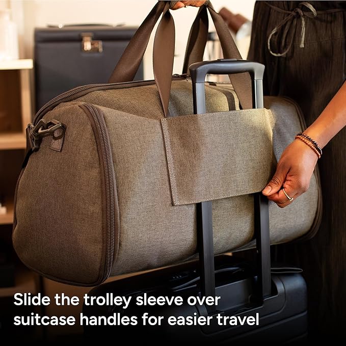 Halfday Convertible 2-in-1 Garment Duffel Weekender Bag 40L | Wrinkle-Free Travel, Hanging Suit Compartment, Shoe Pockets, Trolley Sleeve. Durable & Water-Resistant Carry-On, Stone