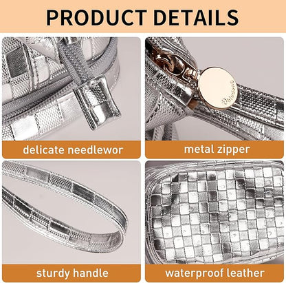 Abiudeng Large Capacity Makeup Bag Ladies Cosmetic Bag Travel Bag with Compartments Portable PU Leather Travel Makeup Bag with Handle